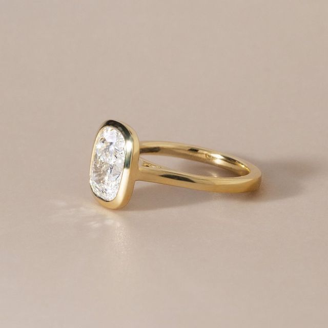 3.01 Carat Lab Grown Elongated Cushion Diamond Bezel Engagement Ring in Yellow Gold - Georgia