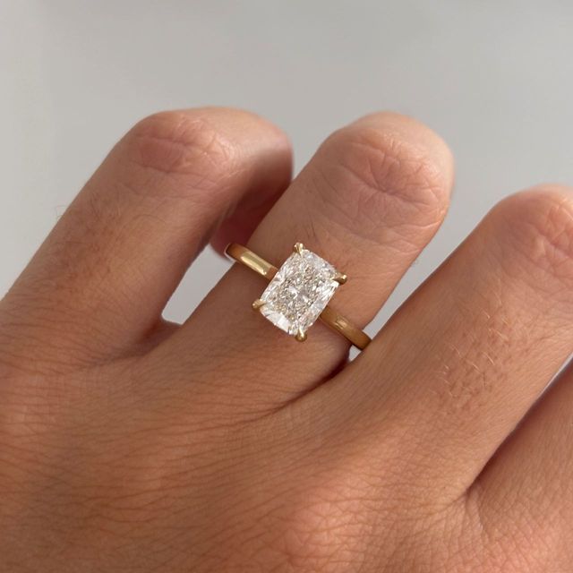 2.10 Carat Elongated Cushion Diamond Hidden Halo Engagement Ring In Yellow Gold - Geraldine