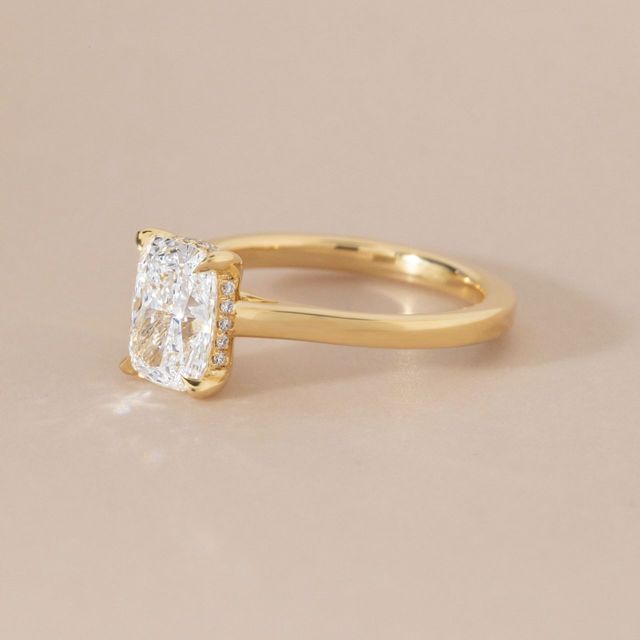 2.10 Carat Elongated Cushion Diamond Hidden Halo Engagement Ring In Yellow Gold - Geraldine