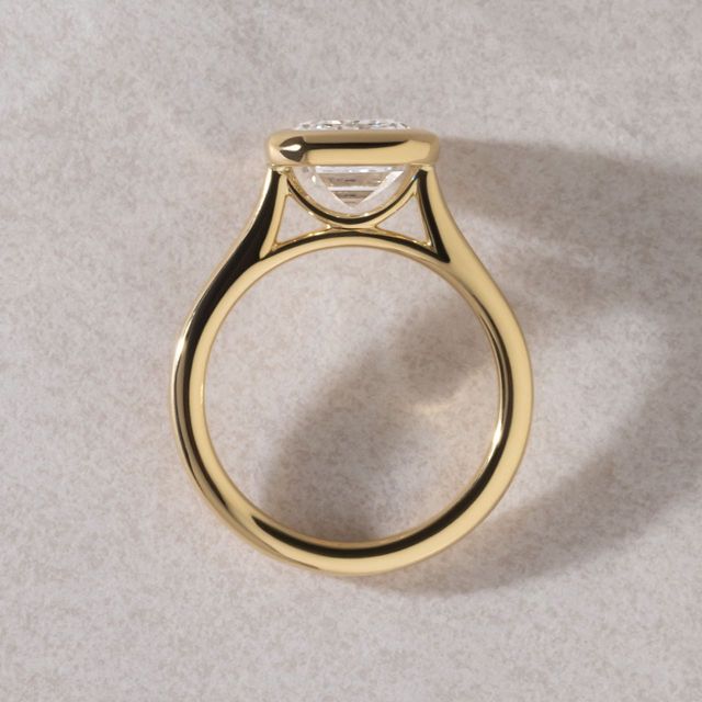 4.31 Carat Lab Grown Emerald Cut Diamond Bezel Engagement Ring in Yellow Gold - Georgia