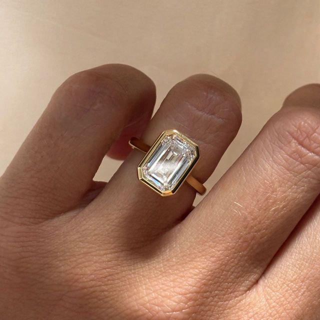 4.31 Carat Lab Grown Emerald Cut Diamond Bezel Engagement Ring in Yellow Gold - Georgia