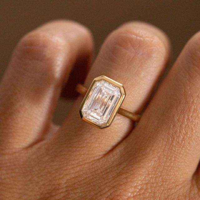 4.31 Carat Lab Grown Emerald Cut Diamond Bezel Engagement Ring in Yellow Gold - Georgia