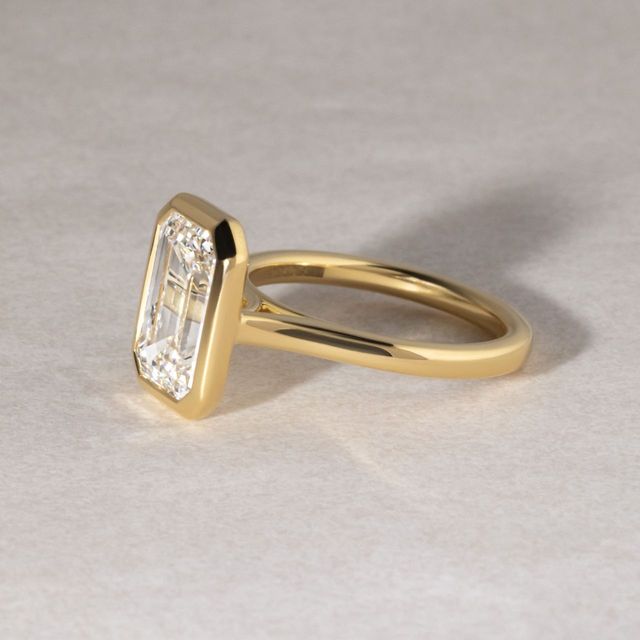 4.31 Carat Lab Grown Emerald Cut Diamond Bezel Engagement Ring in Yellow Gold - Georgia