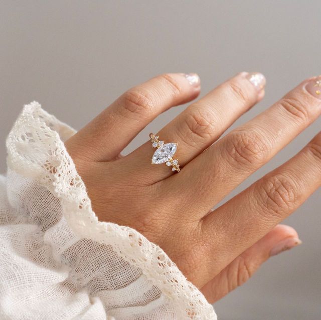 1.56 Carat Lab Grown Marquise Diamond Cluster Engagement Ring in Yellow Gold - Morning Star