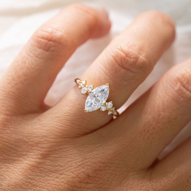 1.56 Carat Lab Grown Marquise Diamond Cluster Engagement Ring in Yellow Gold - Morning Star