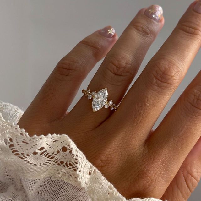 1.56 Carat Lab Grown Marquise Diamond Cluster Engagement Ring in Yellow Gold - Morning Star