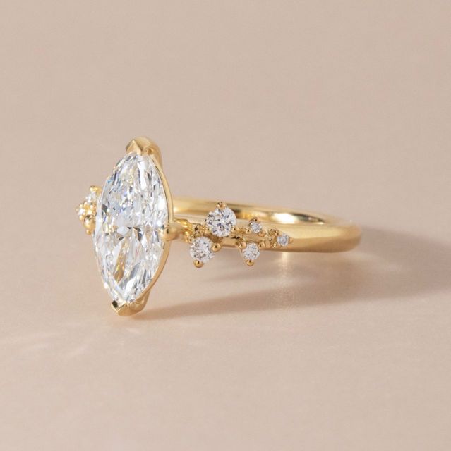1.56 Carat Lab Grown Marquise Diamond Cluster Engagement Ring in Yellow Gold - Morning Star