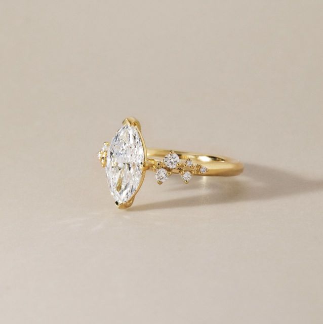 1.56 Carat Lab Grown Marquise Diamond Cluster Engagement Ring in Yellow Gold - Morning Star