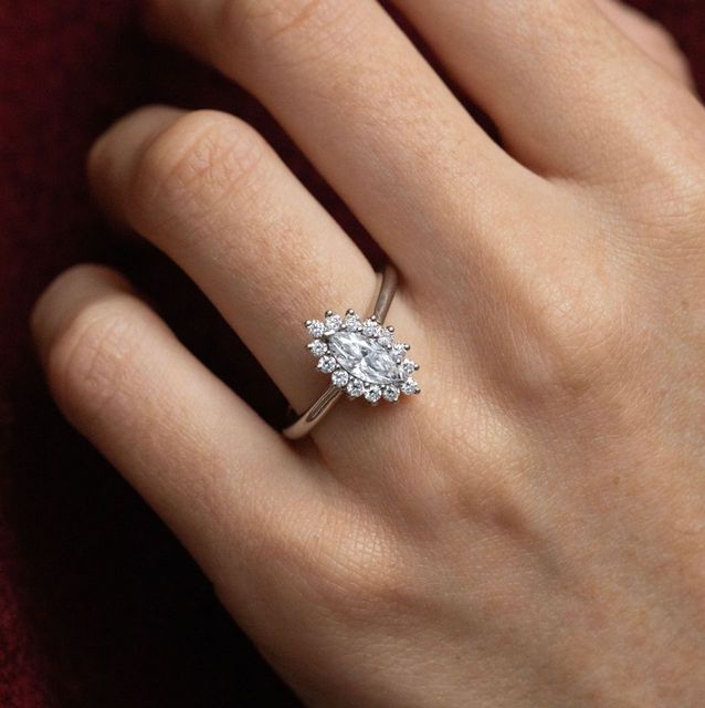 0.70 Carat Natural Marquise Diamond Cluster Engagement Ring in Platinum - Windermere