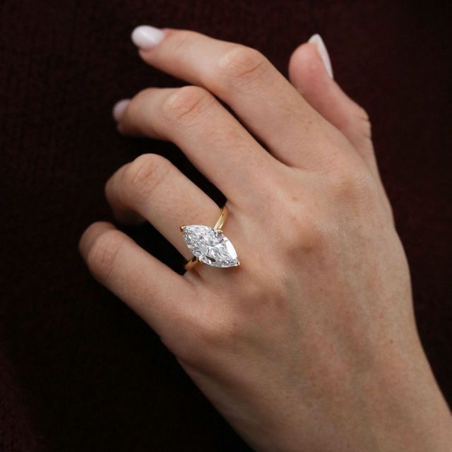 5.02 Carat Lab Grown Marquise Diamond Hidden Halo Engagement Ring in Yellow Gold - Kate