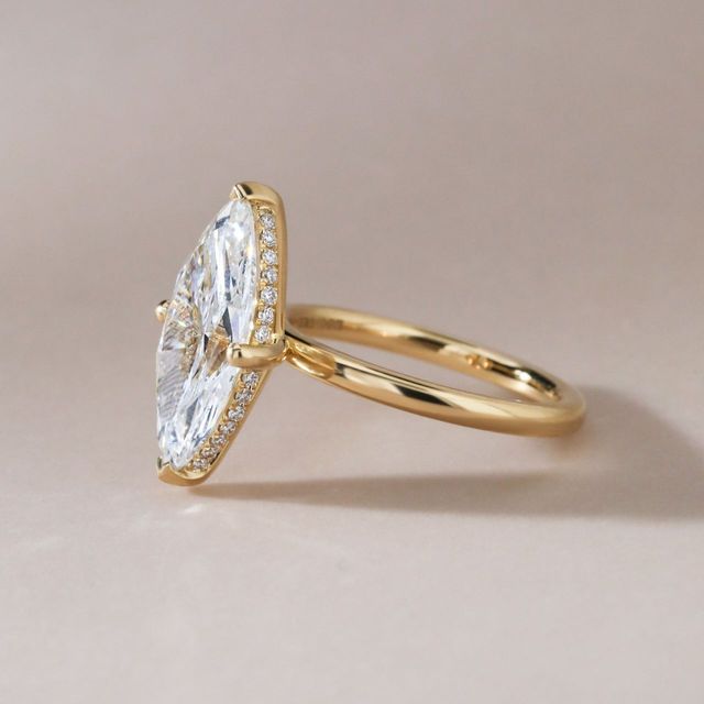 5.02 Carat Lab Grown Marquise Diamond Hidden Halo Engagement Ring in Yellow Gold - Kate