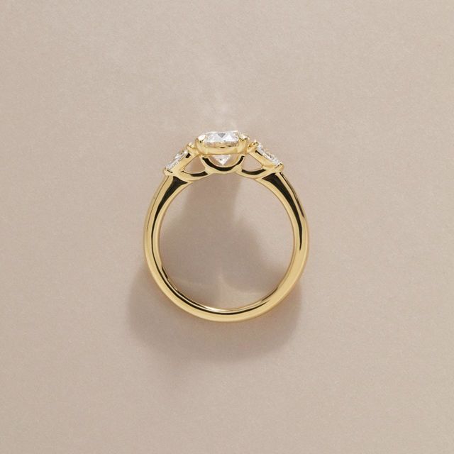 2.04 Carat Lab Grown Oval Diamond Trilogy Engagement Ring in Yellow Gold - Vivian