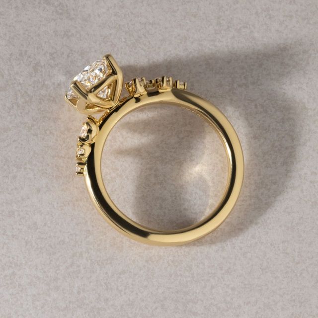 1.75 Carat Lab Grown Oval Diamond Cluster Engagement Ring in Yellow Gold - Morning Star