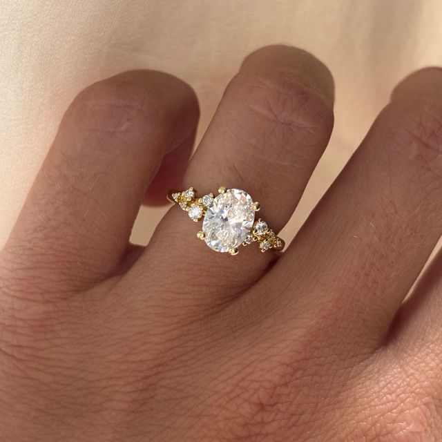 1.75 Carat Lab Grown Oval Diamond Cluster Engagement Ring in Yellow Gold - Morning Star