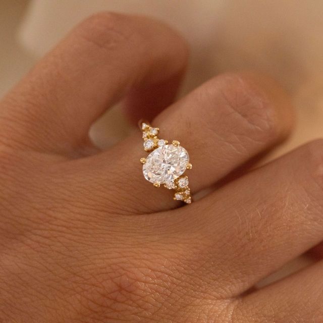 1.75 Carat Lab Grown Oval Diamond Cluster Engagement Ring in Yellow Gold - Morning Star