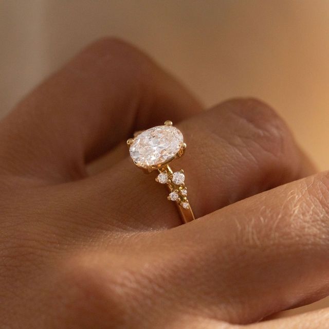 1.75 Carat Lab Grown Oval Diamond Cluster Engagement Ring in Yellow Gold - Morning Star