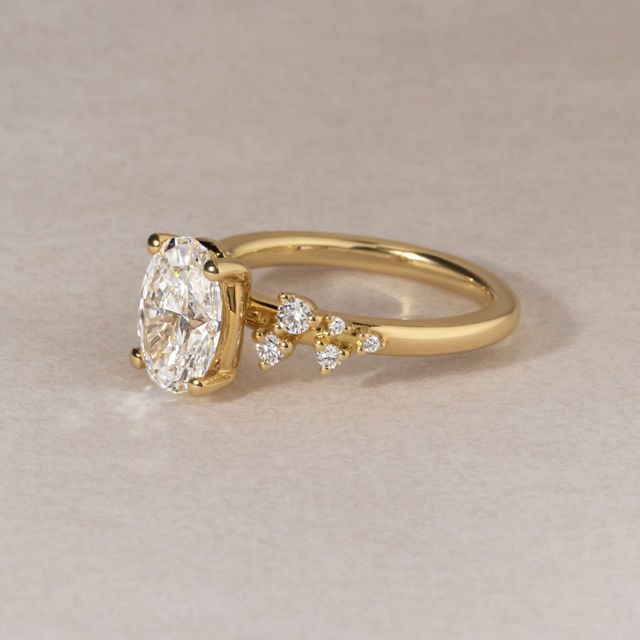 1.75 Carat Lab Grown Oval Diamond Cluster Engagement Ring in Yellow Gold - Morning Star