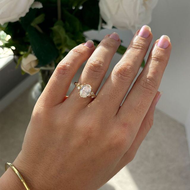 2.00 Carat Oval Diamond Cluster Yellow Gold Engagement Ring - Morning Star