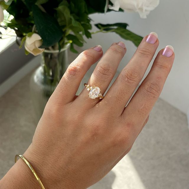 2.00 Carat Oval Diamond Cluster Yellow Gold Engagement Ring - Morning Star