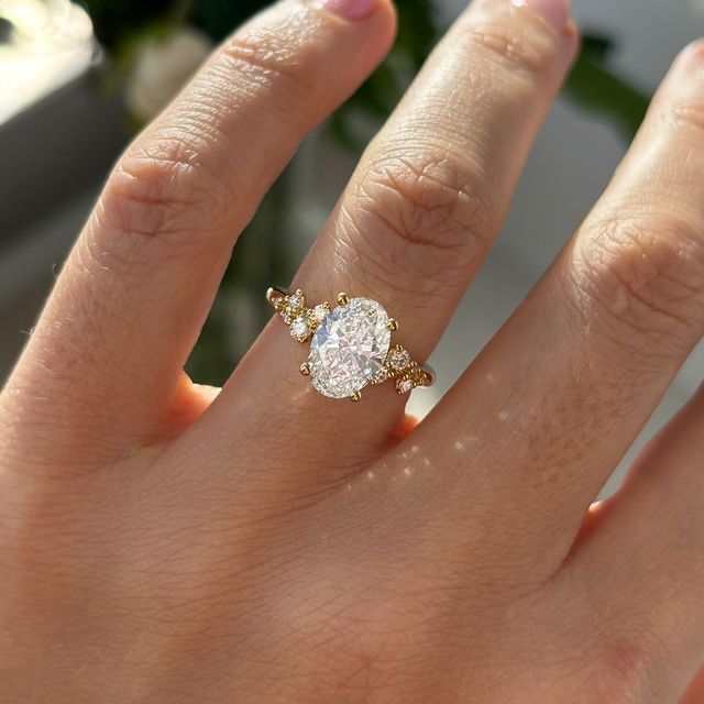 2.00 Carat Oval Diamond Cluster Yellow Gold Engagement Ring - Morning Star