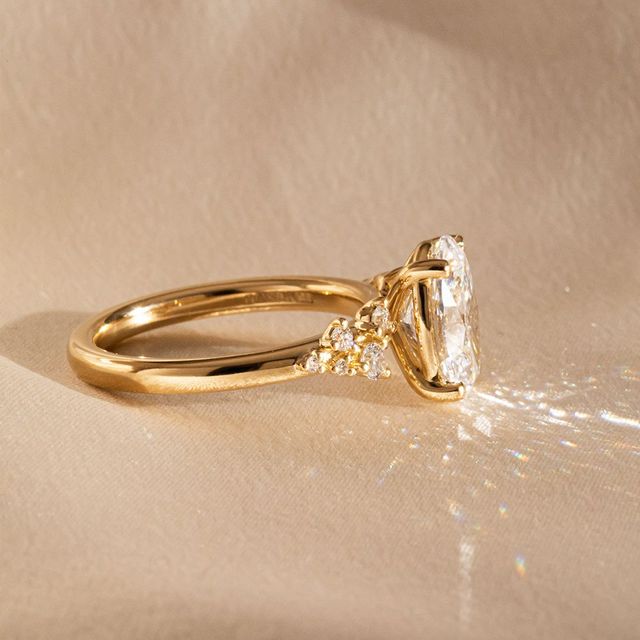 2.00 Carat Oval Diamond Cluster Yellow Gold Engagement Ring - Morning Star