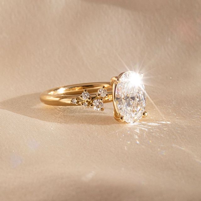 2.00 Carat Oval Diamond Cluster Yellow Gold Engagement Ring - Morning Star