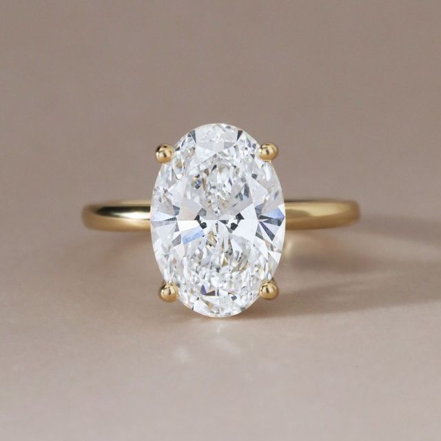 5.07 Carat Lab Grown Oval Diamond Hidden Halo Engagement Ring in Yellow Gold - Kate