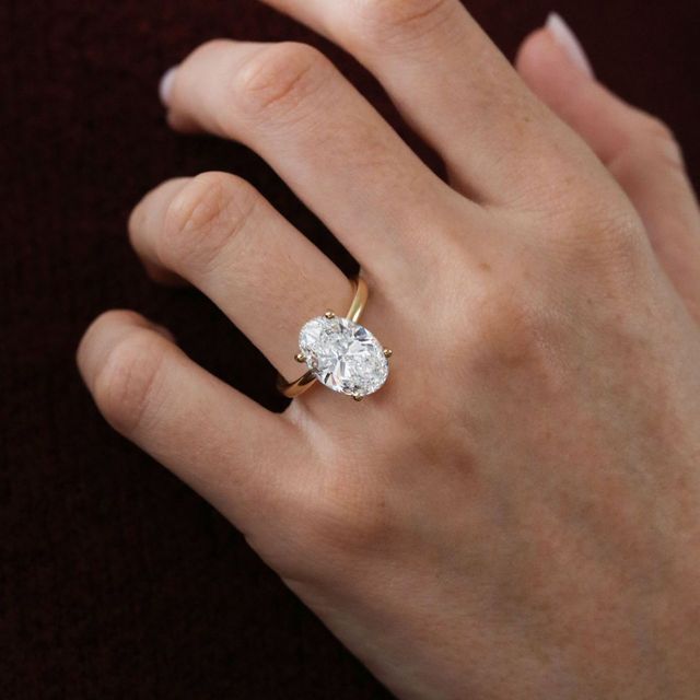 5.07 Carat Lab Grown Oval Diamond Hidden Halo Engagement Ring in Yellow Gold - Kate