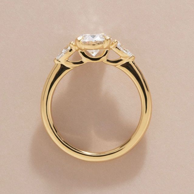 2.04 Carat Lab Grown Oval Diamond Trilogy Engagement Ring in Yellow Gold - Vivian