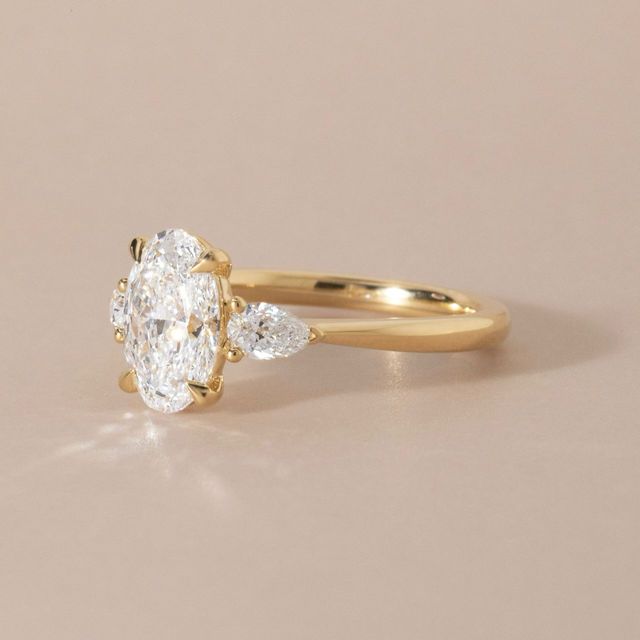 2.04 Carat Lab Grown Oval Diamond Trilogy Engagement Ring in Yellow Gold - Vivian