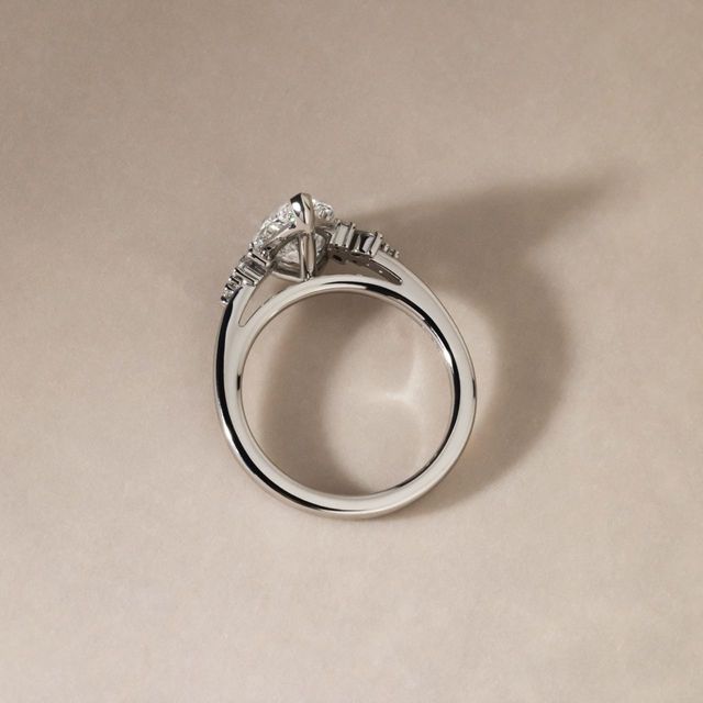2.02 Carat Lab Grown Pear Diamond Cluster Engagement Ring in Platinum - Sphinx