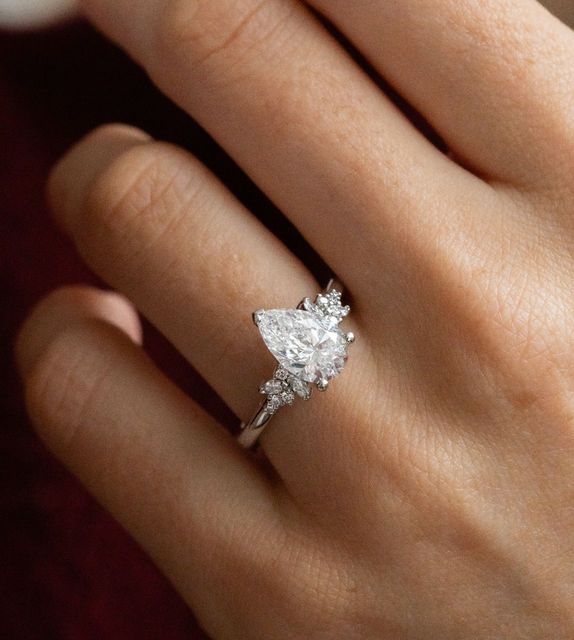 2.02 Carat Lab Grown Pear Diamond Cluster Engagement Ring in Platinum - Sphinx
