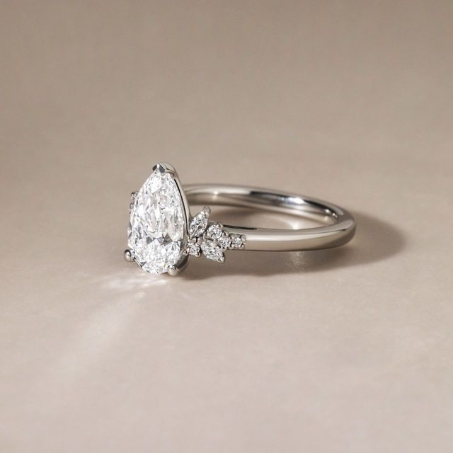 2.02 Carat Lab Grown Pear Diamond Cluster Engagement Ring in Platinum - Sphinx
