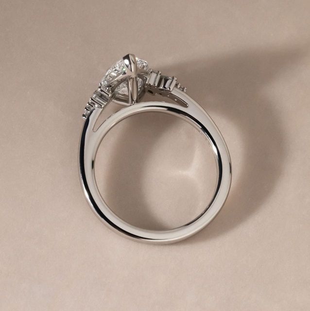 2.02 Carat Lab Grown Pear Diamond Cluster Engagement Ring in Platinum - Sphinx