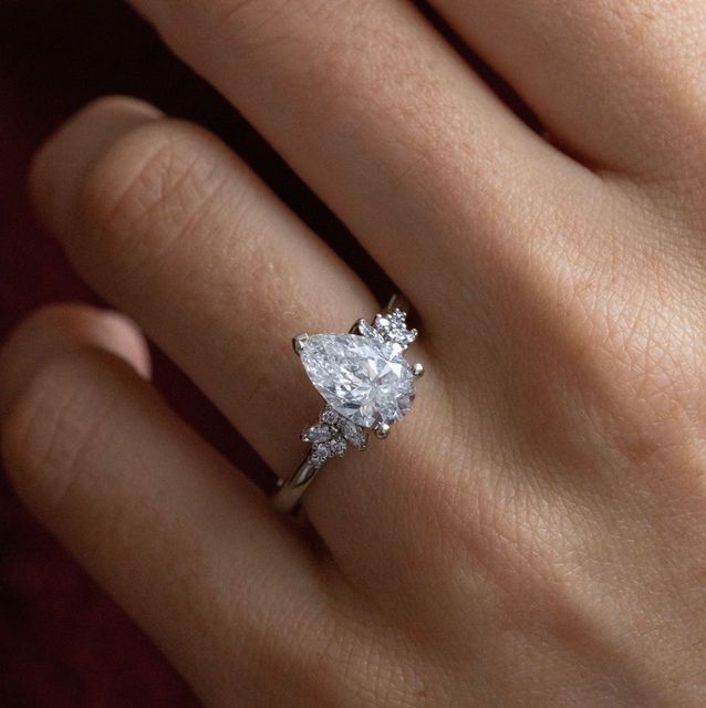 2.02 Carat Lab Grown Pear Diamond Cluster Engagement Ring in Platinum - Sphinx