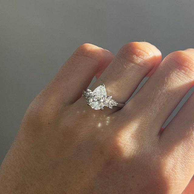 2.02 Carat Lab Grown Pear Diamond Cluster Engagement Ring in Platinum - Sphinx