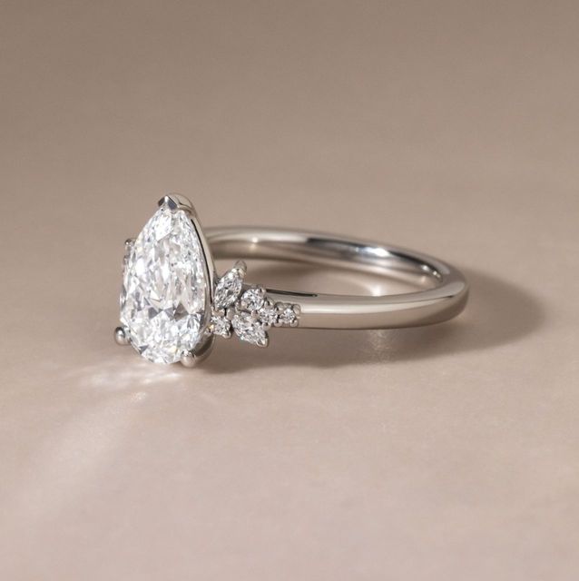 2.02 Carat Lab Grown Pear Diamond Cluster Engagement Ring in Platinum - Sphinx