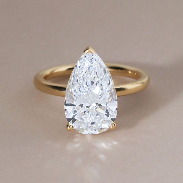 5.01 Carat Lab Grown Pear Diamond Hidden Halo Engagement Ring in Yellow Gold - Kate