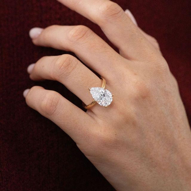 5.01 Carat Lab Grown Pear Diamond Hidden Halo Engagement Ring in Yellow Gold - Kate