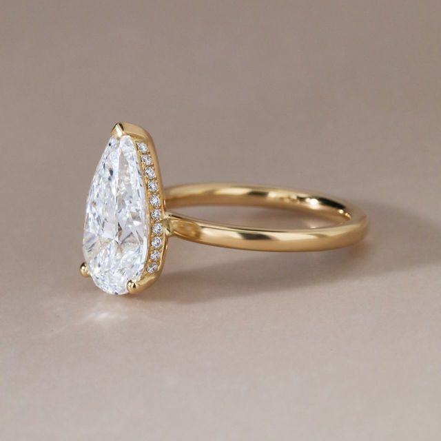 5.01 Carat Lab Grown Pear Diamond Hidden Halo Engagement Ring in Yellow Gold - Kate