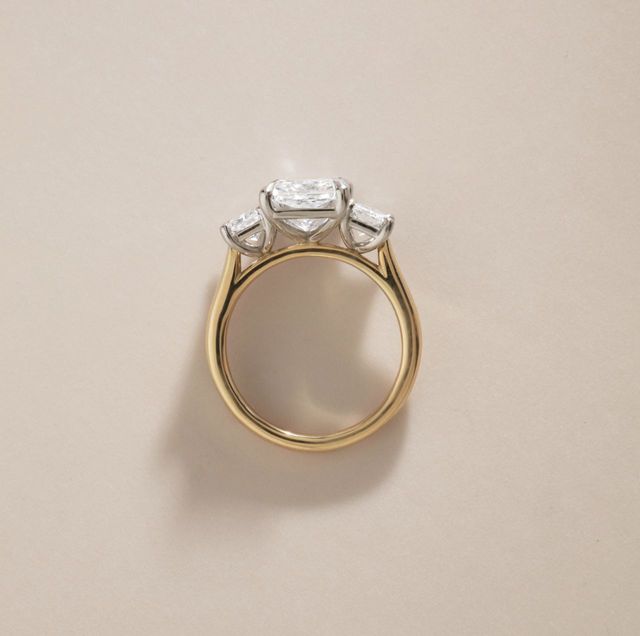3.26 Carat Lab Grown Radiant Diamond Trilogy Engagement Ring In Yellow Gold - Daisy