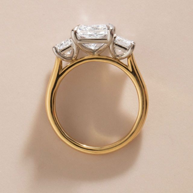 3.26 Carat Lab Grown Radiant Diamond Trilogy Engagement Ring In Yellow Gold - Daisy