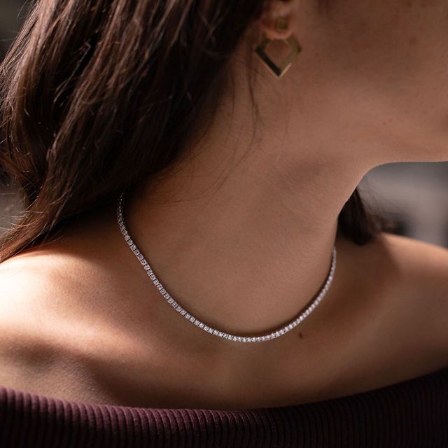 8.50 Carat Lab Grown Diamond Tennis Necklaces in 9K White Gold