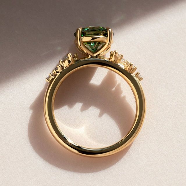 1.60 Carat Round Green Diamond Cluster Engagement Ring in Yellow Gold - Morning star