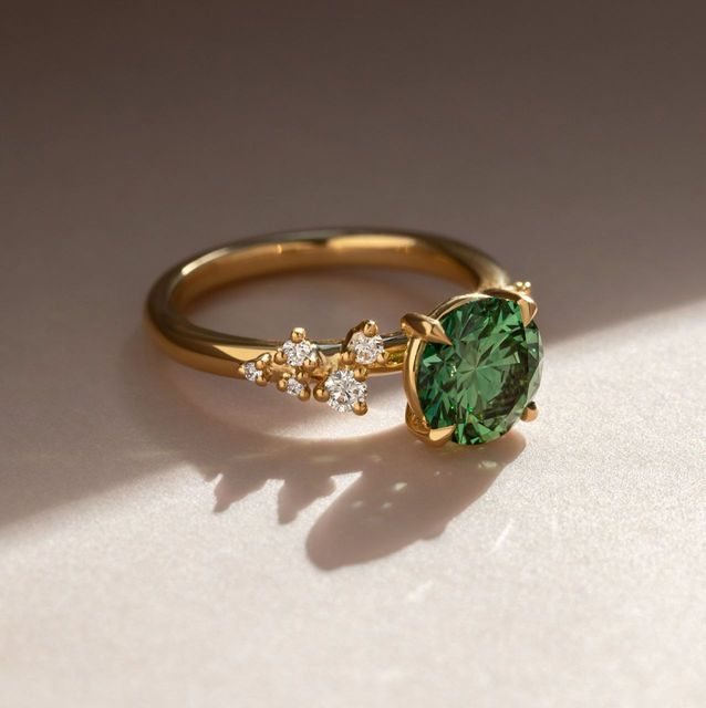 1.60 Carat Round Green Diamond Cluster Engagement Ring in Yellow Gold - Morning star