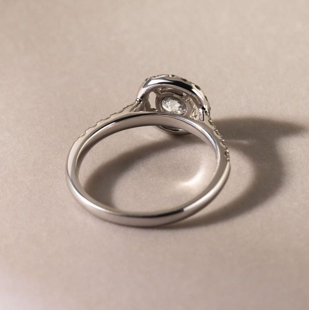 0.50 Carat Round Diamond Bespoke Halo Engagement Ring in White Gold