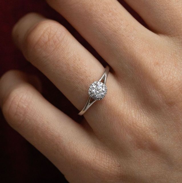 0.40 Carat Round Diamond Halo Split-Shoulder Engagement Ring in White Gold