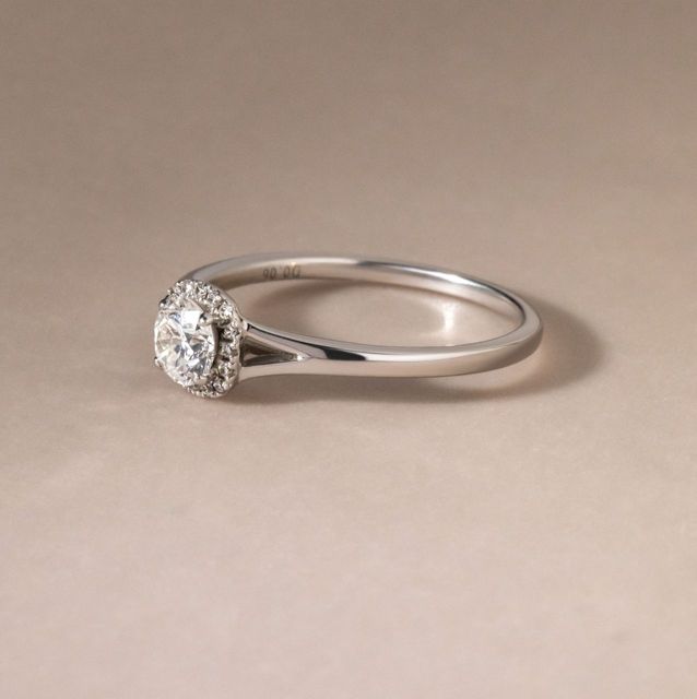 0.40 Carat Round Diamond Halo Split-Shoulder Engagement Ring in White Gold