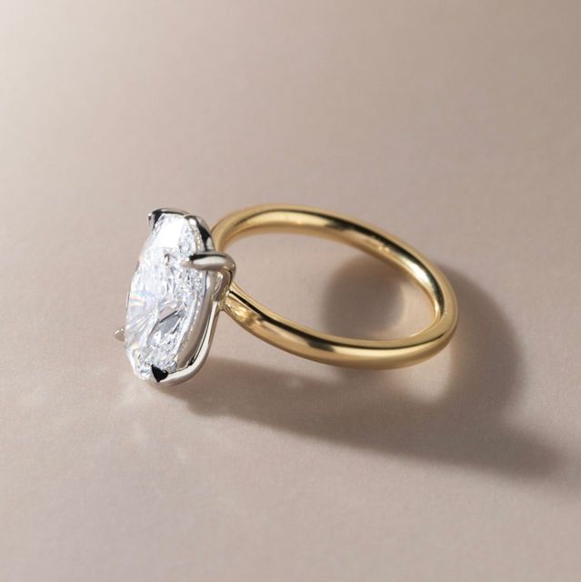 3.00 Carat Lab Grown Moval Diamond Solitaire Two Tone Engagement Ring - Chelsea