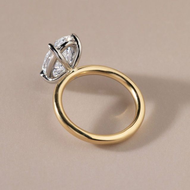 3.00 Carat Lab Grown Moval Diamond Solitaire Two Tone Engagement Ring - Chelsea